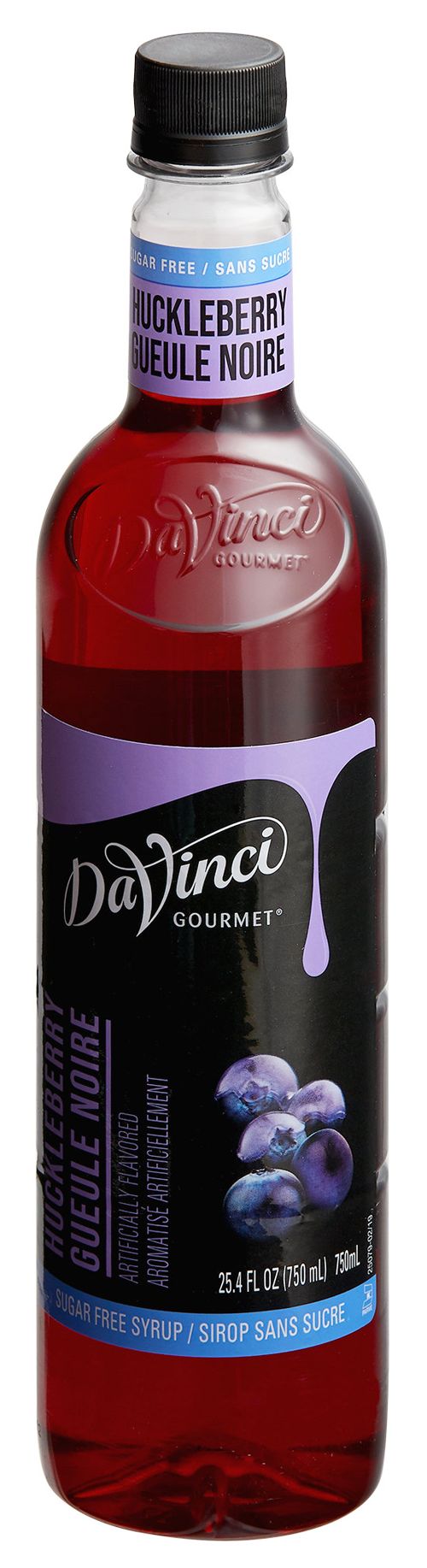 Front package of Da Vinci Sugar Free Syrup, Huckleberry / One Bottle (750ml/25.4 fl oz.)