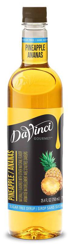 Front package of Da Vinci Sugar Free Syrup, Pineapple / One Bottle (750ml/25.4 fl oz.)