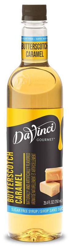 Front package of Da Vinci Sugar Free Syrup, Butterscotch Caramel / One Bottle (750ml/25.4 fl oz.)