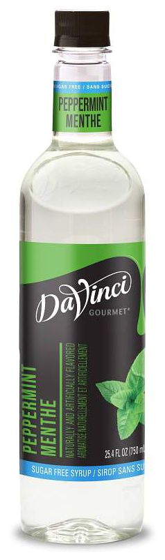 Front package of Da Vinci Sugar Free Syrup, Peppermint / One Bottle (750ml/25.4 fl oz.)