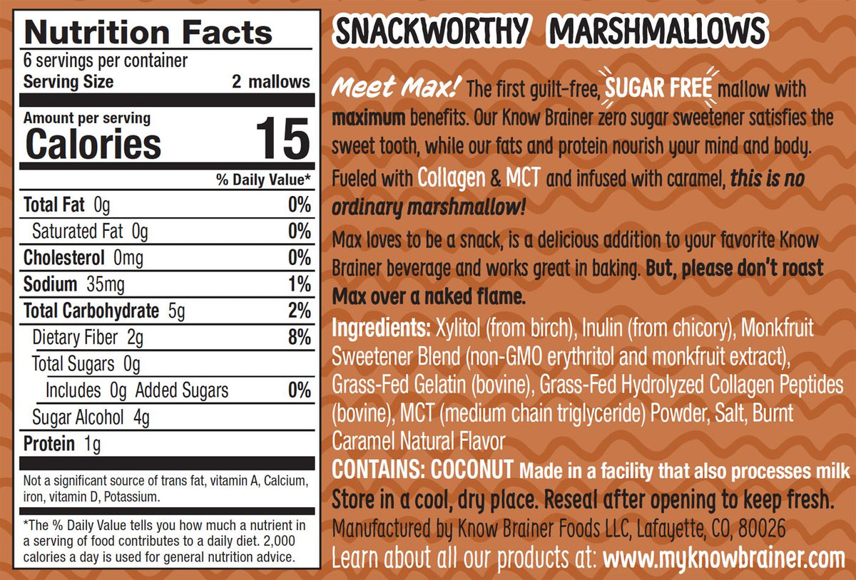 Know Brainer Foods Max Mallow Sugar Free Marshmallows - Burnt Caramel