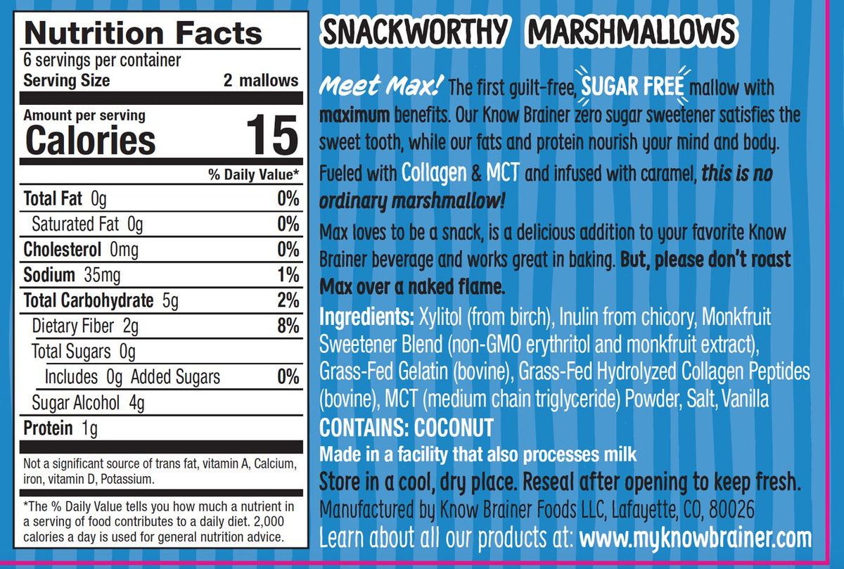 Know Brainer Foods Max Mallow Sugar Free Marshmallows - Classic Vanilla