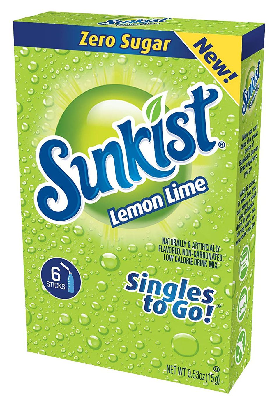 Sunkist Zero Sugar Singles-to-Go - Lemon Lime 6 sticks