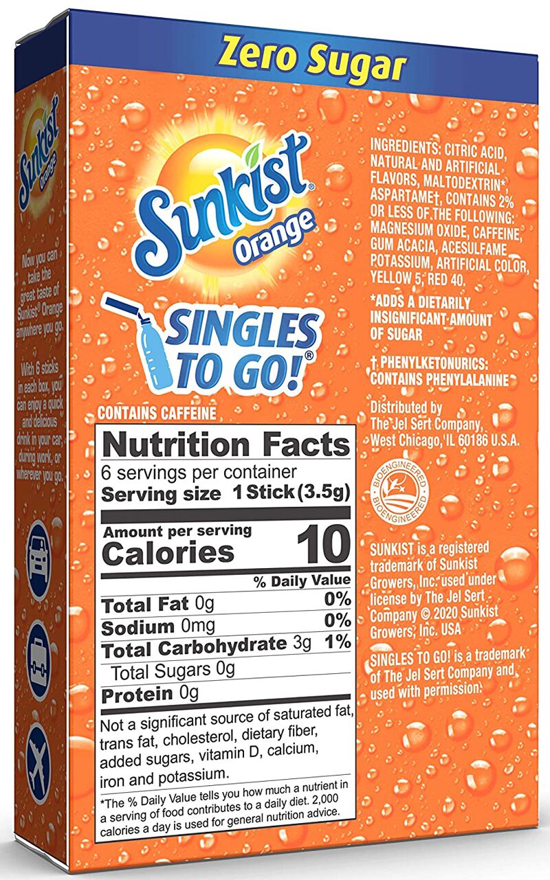 Sunkist Zero Sugar Singles-to-Go - Orange 6 sticks