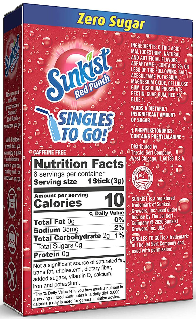 Sunkist Zero Sugar Singles-to-Go - Red Punch 6 sticks