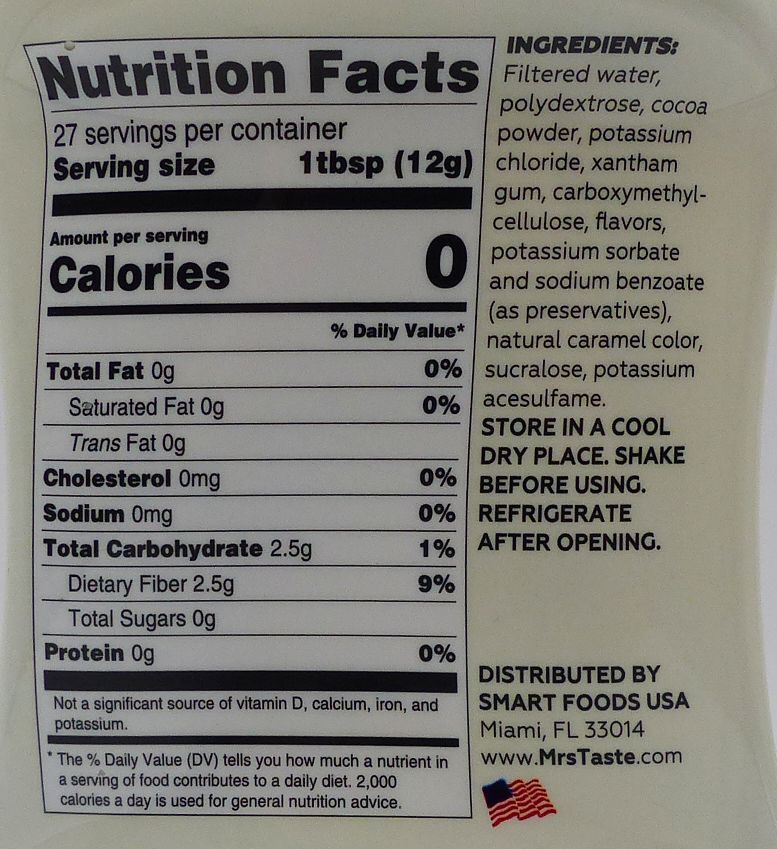 Mrs Taste Zero Calorie Syrup - Chocolate Hazelnuts 11 oz