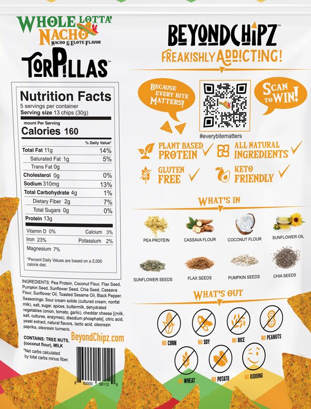 BeyondChipz Torpillas High Protein Tortilla Chips - Whole Lotta' Nacho