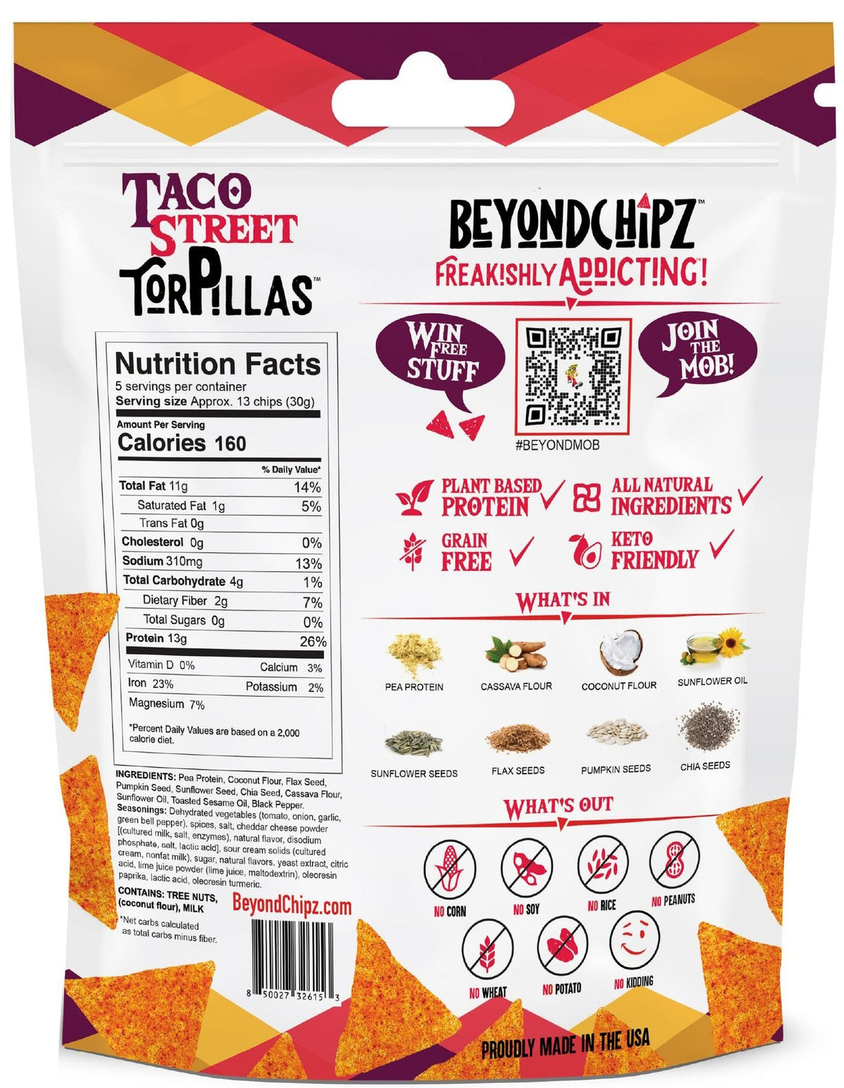BeyondChipz Torpillas High Protein Tortilla Chips - Taco Street, One Bag