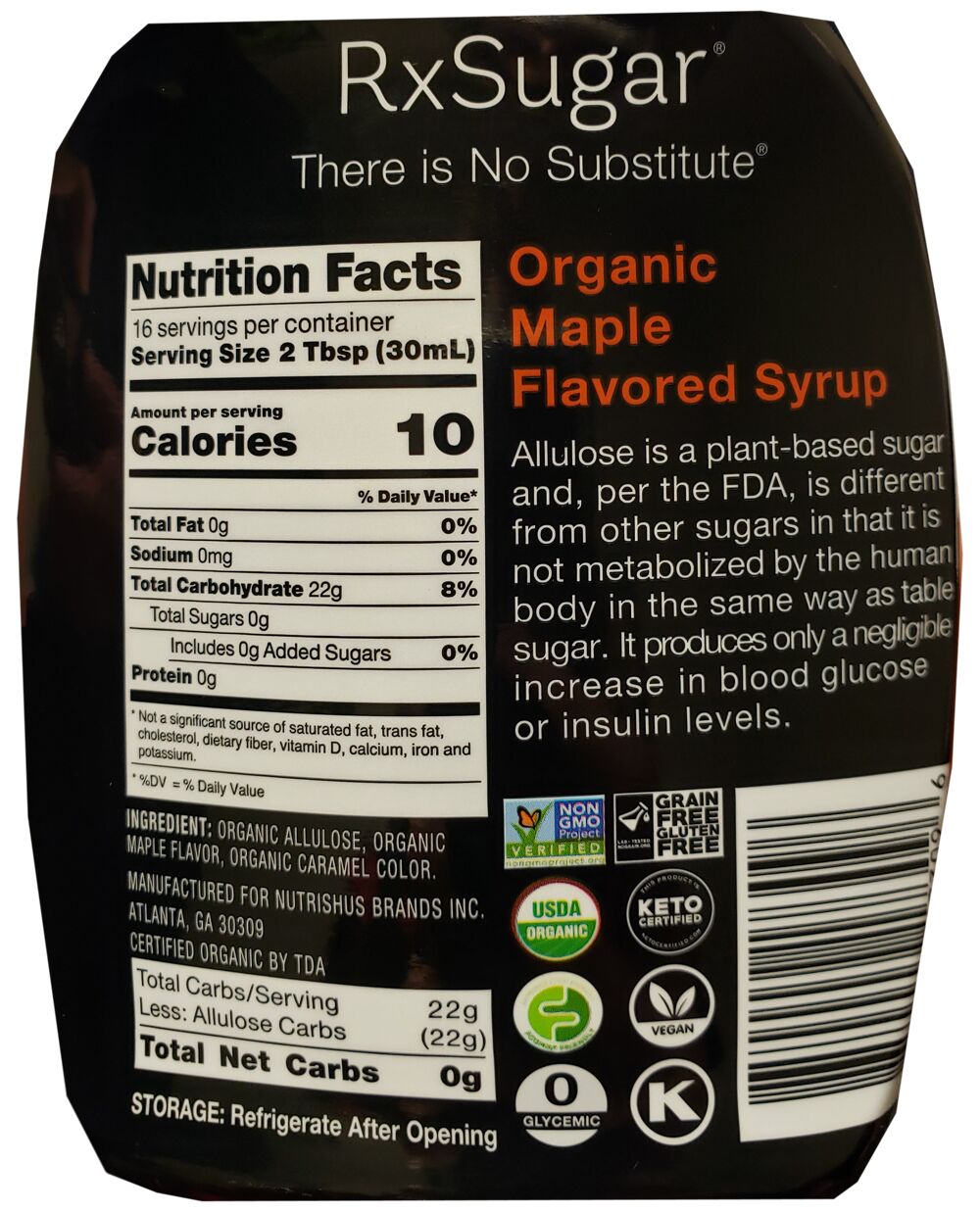 RxSugar Organic Syrup (16 oz) - 16 oz, Maple Flavored