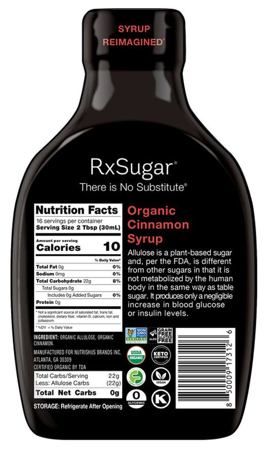 RxSugar Organic Syrup (16 oz) - 16 oz, Cinnamon