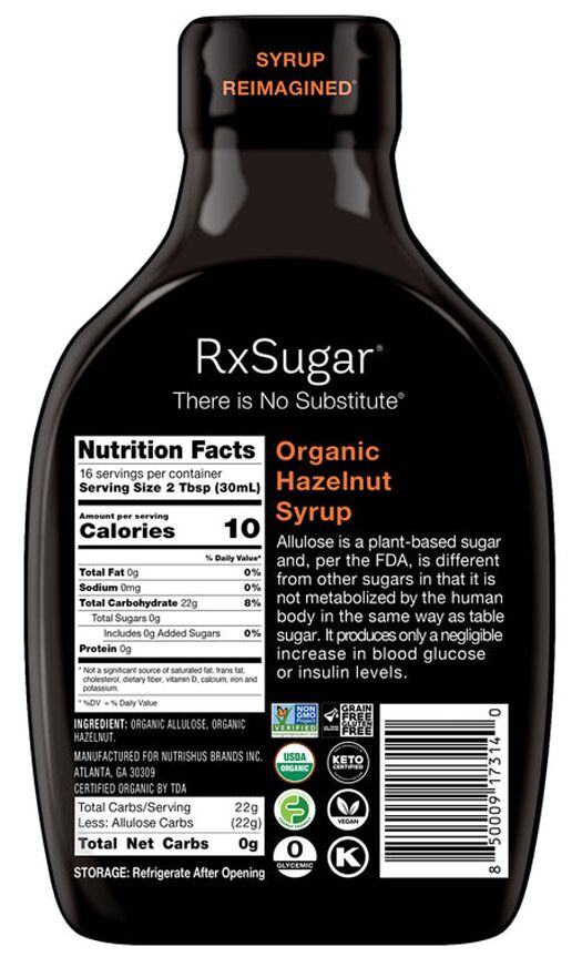 RxSugar Organic Syrup (16 oz) - 16 oz, Hazelnut