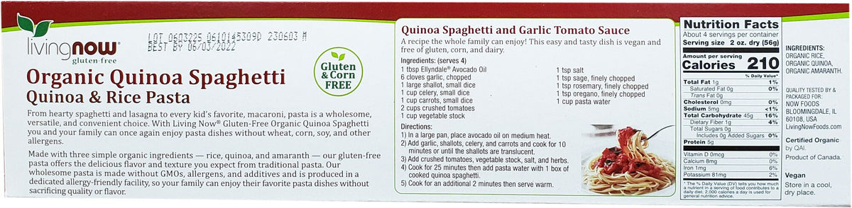 NOW Quinoa Pasta - 8 oz, Spaghetti, Organic