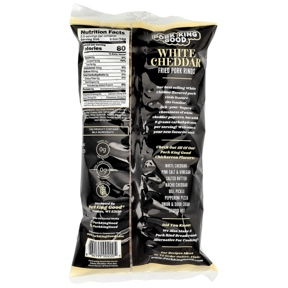 Pork King Good Fried Pork Rinds, 1.75 oz - White Cheddar
