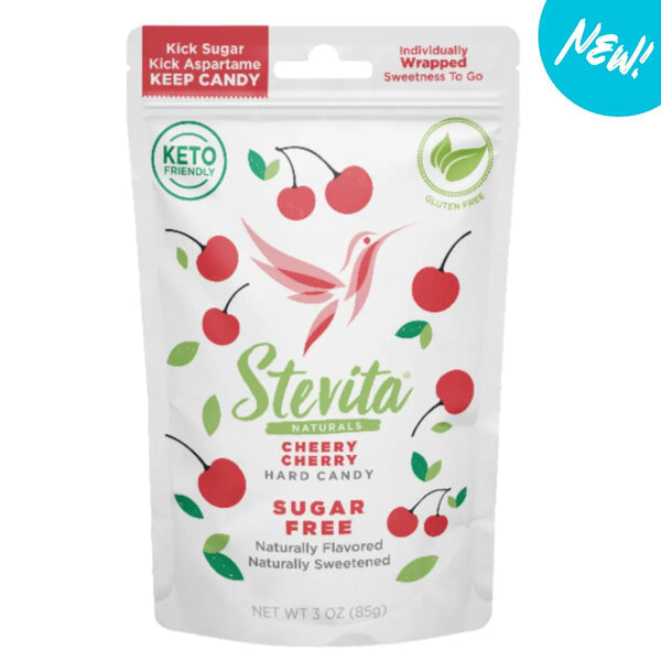 Stevita Stevia Sweetened Sugar Free Hard Candies, 3 oz pouch - Cheery Cherry
