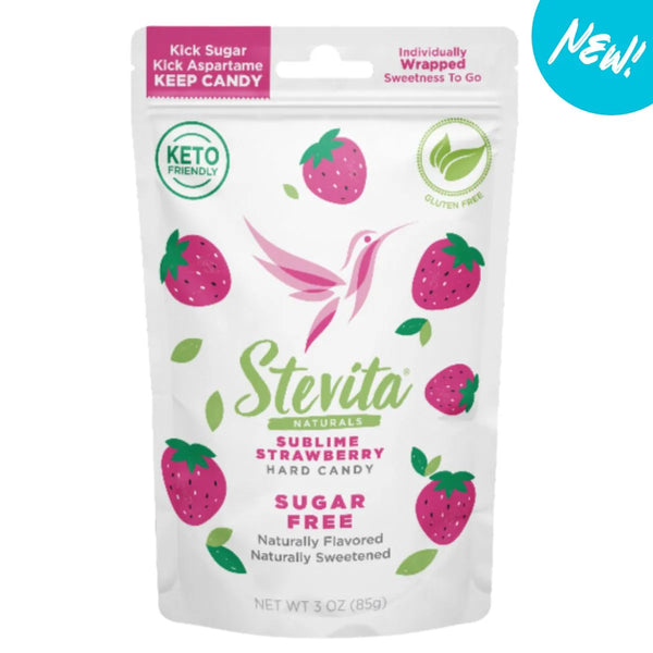 Stevita Stevia Sweetened Sugar Free Hard Candies, 3 oz pouch - Sublime Strawberry