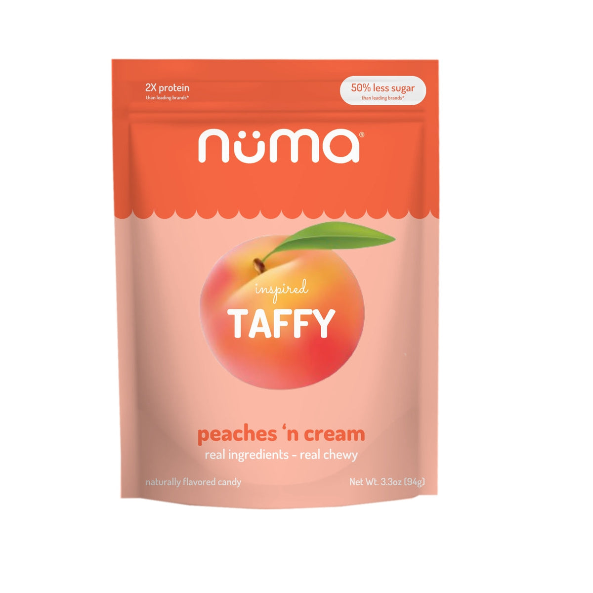 Numa Peaches 'n Cream taffy pouch front