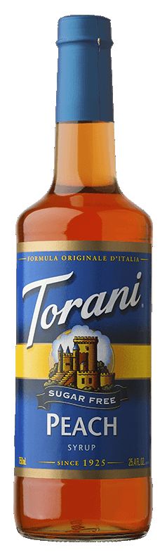 Torani Sugar Free Syrup, Peach / 750 ml (25.4 oz).