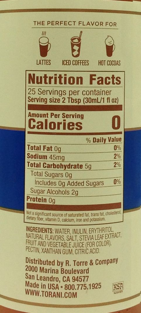 Torani Puremade Zero Sugar Syrup - Hazelnut 750 ml (25.4 oz)