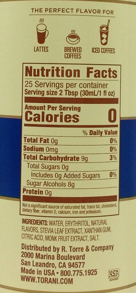 Torani Puremade Zero Sugar Syrup - Vanilla 750 ml (25.4 oz)