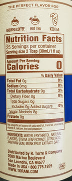 Torani Puremade Zero Sugar Syrup - Sweetener 750 ml (25.4 oz)