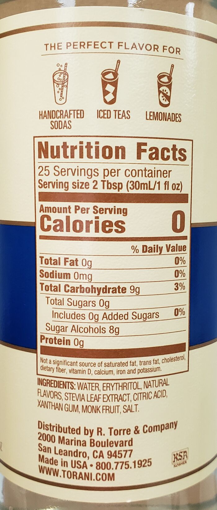 Torani Puremade Zero Sugar Syrup - Mango 750 ml (25.4 oz)