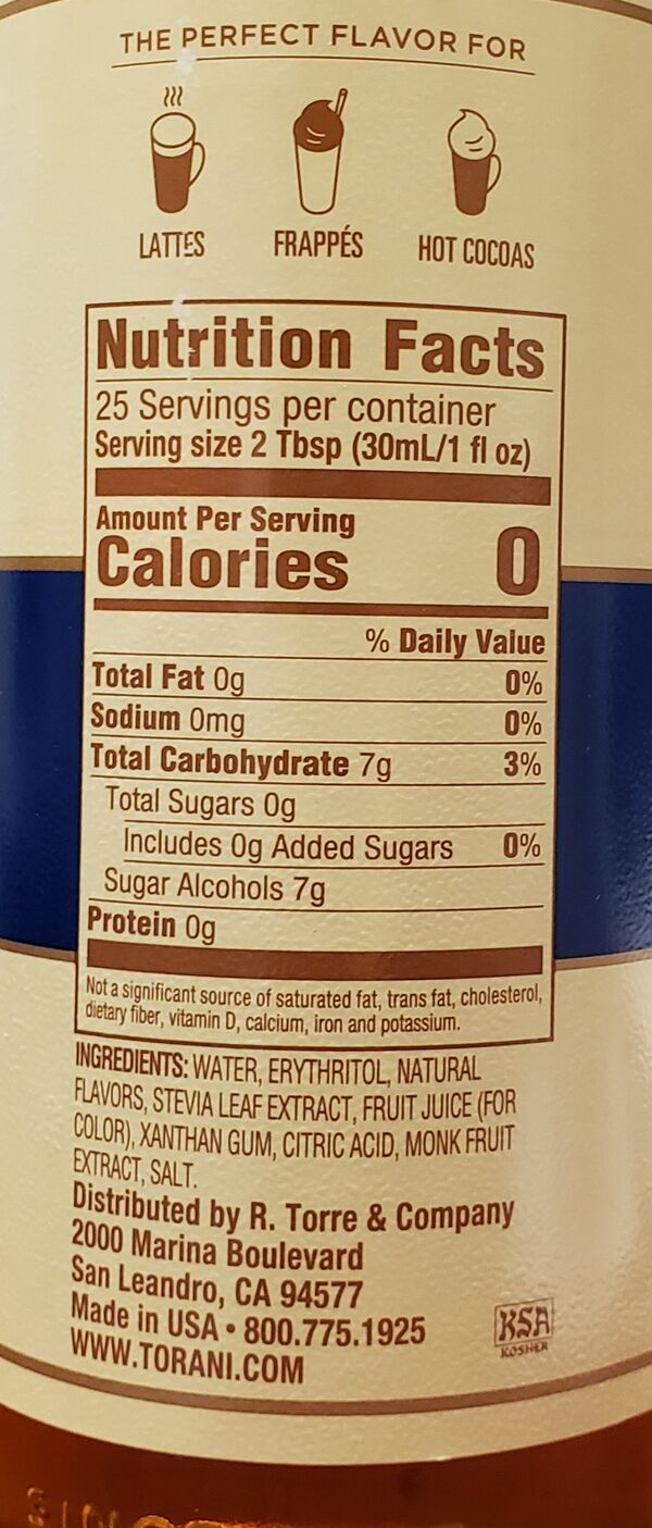 Torani Puremade Zero Sugar Syrup - Pumpkin Spice 750 ml (25.4 oz)