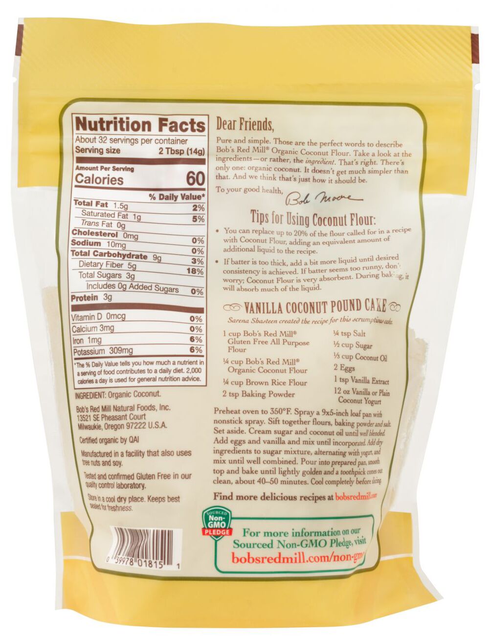 Bob's Red Mill Coconut Flour, Organic 16 oz (1 lb)