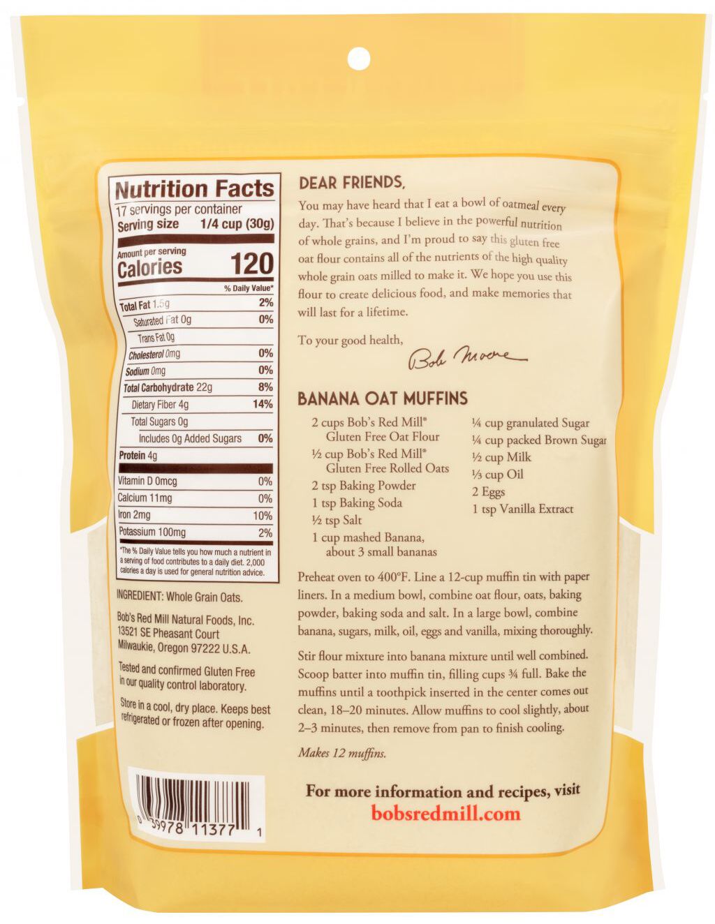 Bob's Red Mill Gluten Free Oat Flour 18 oz.