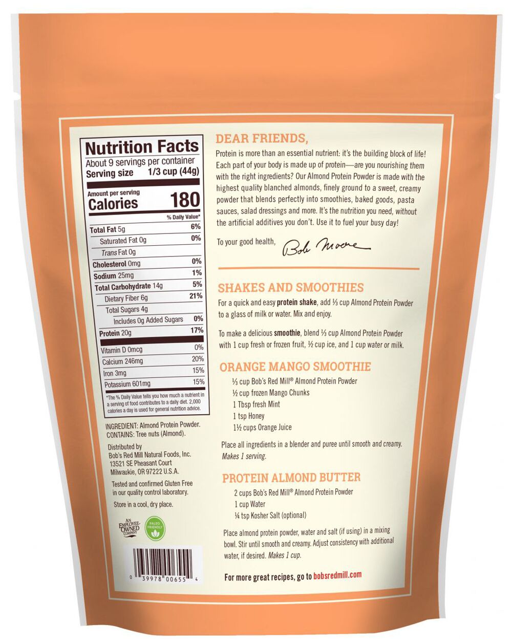 Bob's Red Mill Gluten Free Almond Protein Powder 14 oz