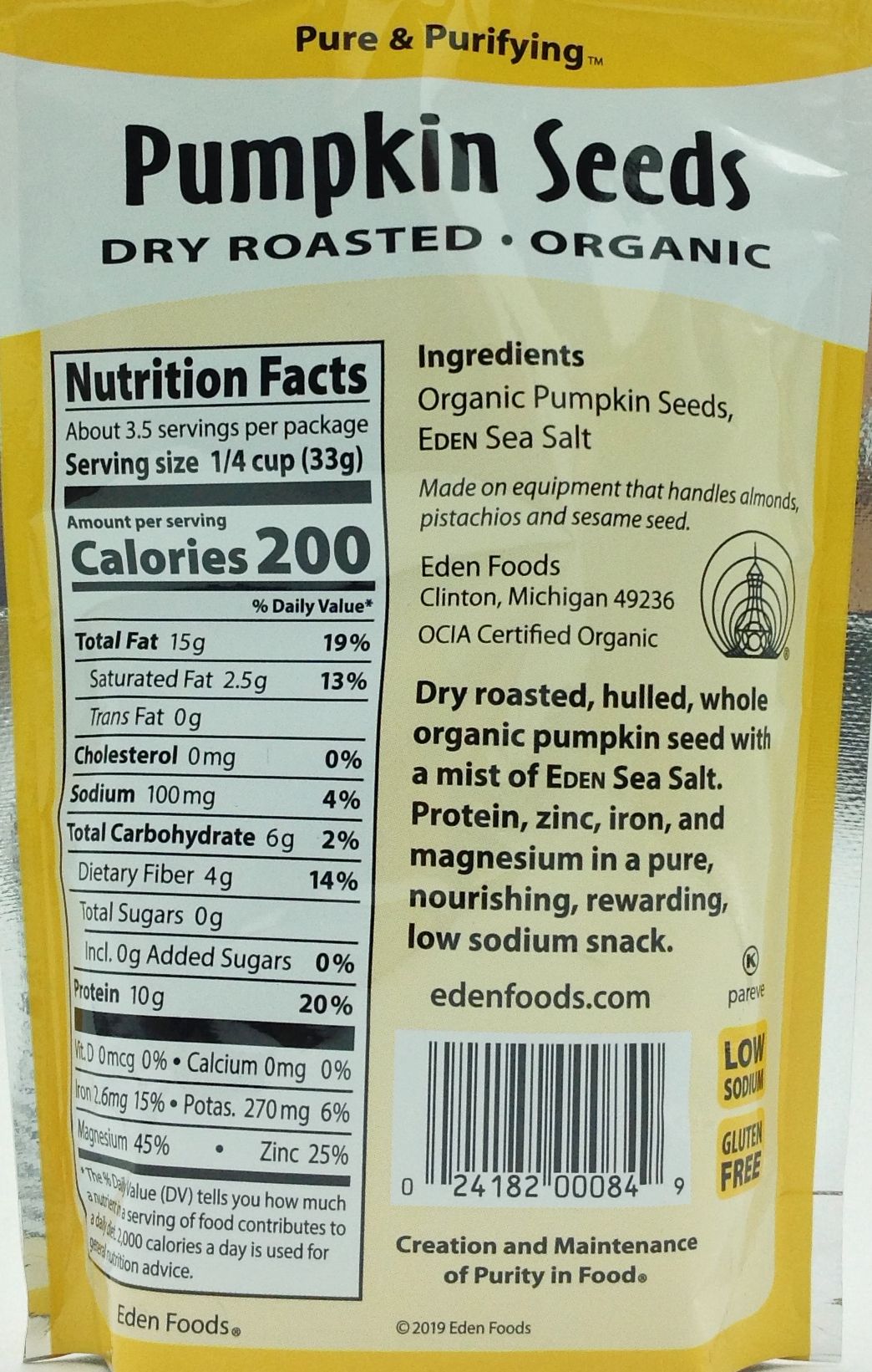 Eden Foods Pumpkin Seeds - Dry Roasted 4 oz bag