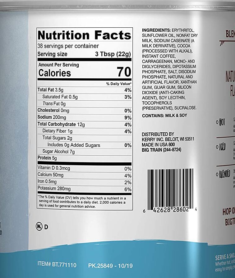 Big Train Carb Conscious Drink Mix - Mocha 1.85 lb. can