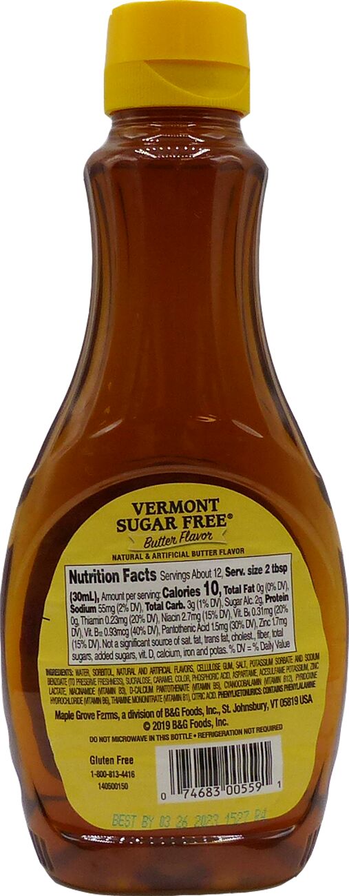 Maple Grove Farms Vermont Sugar-free Syrup - Butter Flavor 12 fl oz.