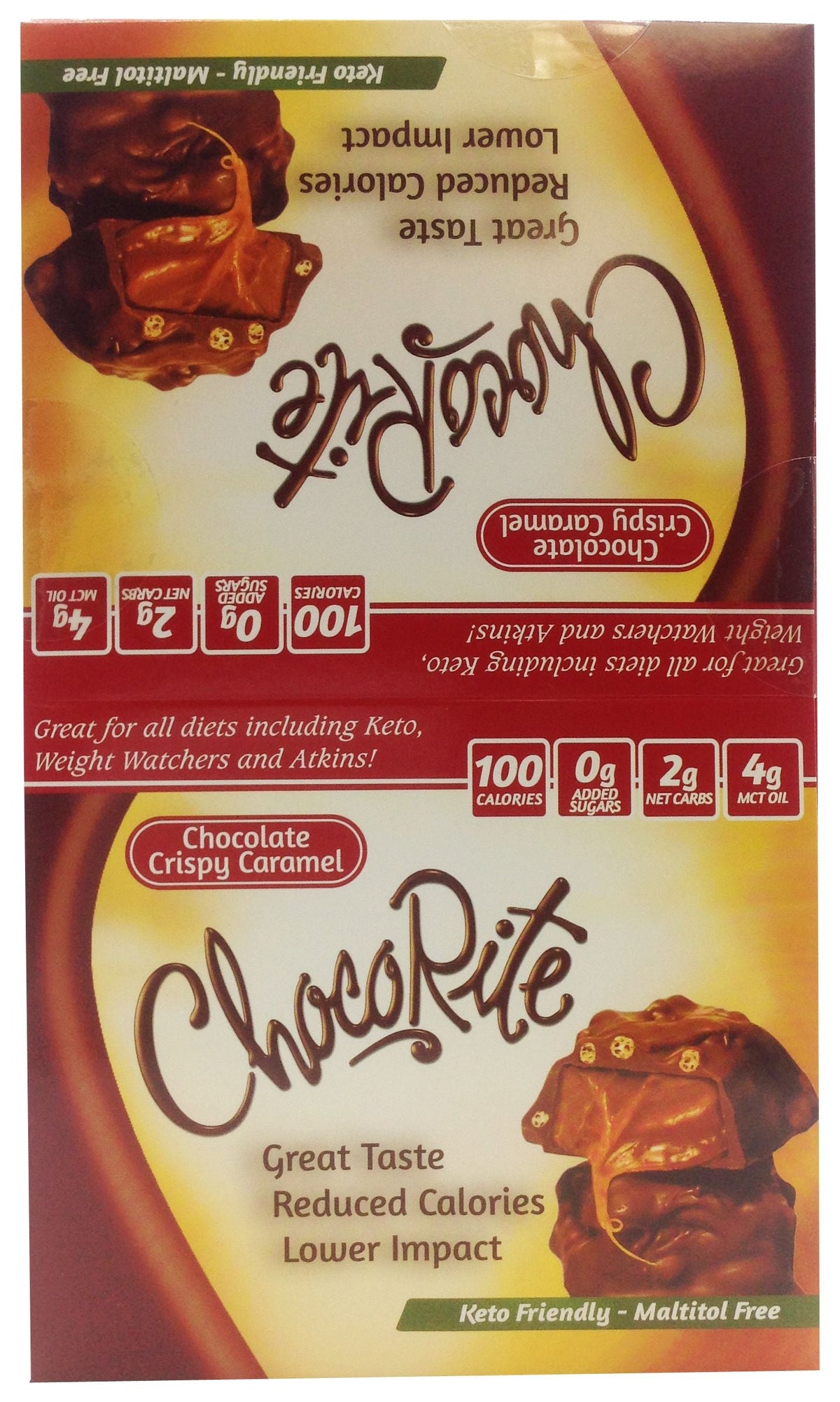 Front package of Healthsmart ChocoRite Bars, 16 packages / Chocolate Crispy Caramel