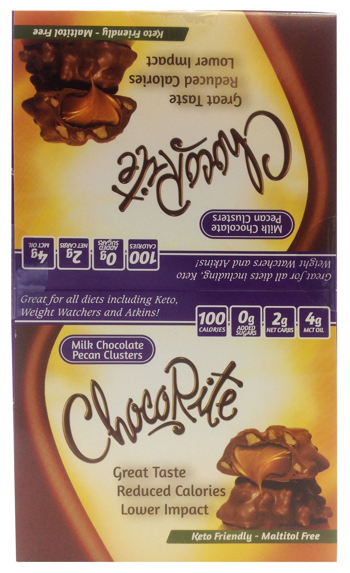 Front package of Healthsmart ChocoRite Bars, 16 packages / Milk Chocolate Pecan Cluster