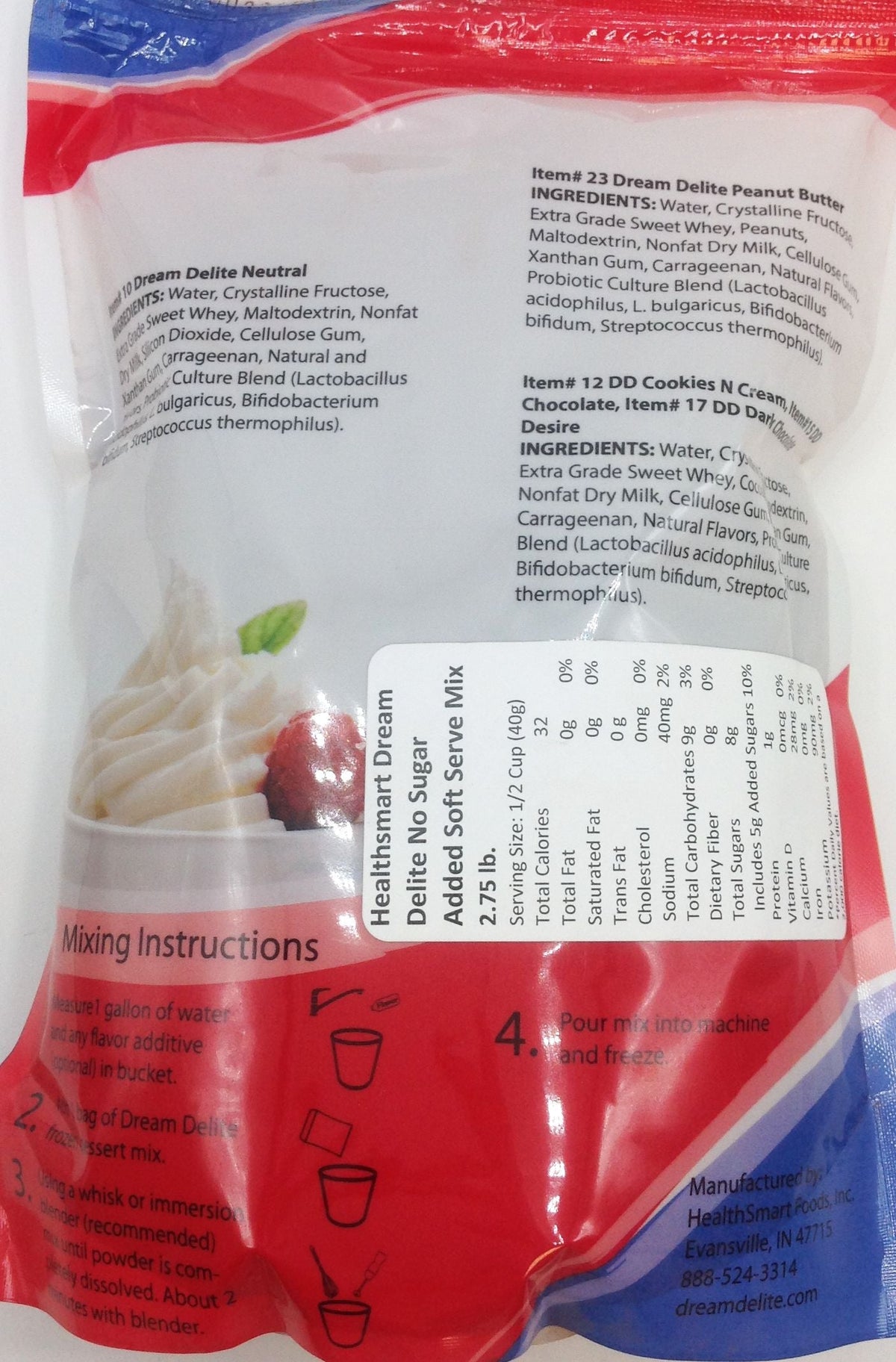Healthsmart Dream Delite Soft Serve Mix (2.75lb bag) - Chocolate 2.75 lb.