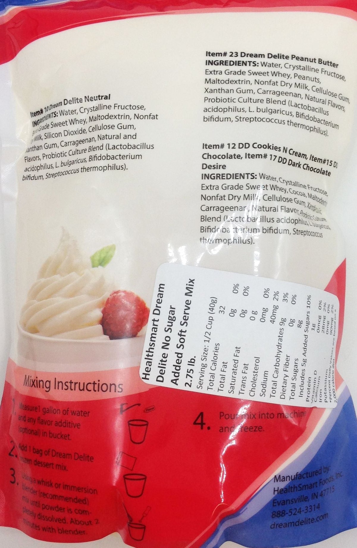 Healthsmart Dream Delite Soft Serve Mix (2.75lb bag) - Neutral 2.75 lb.