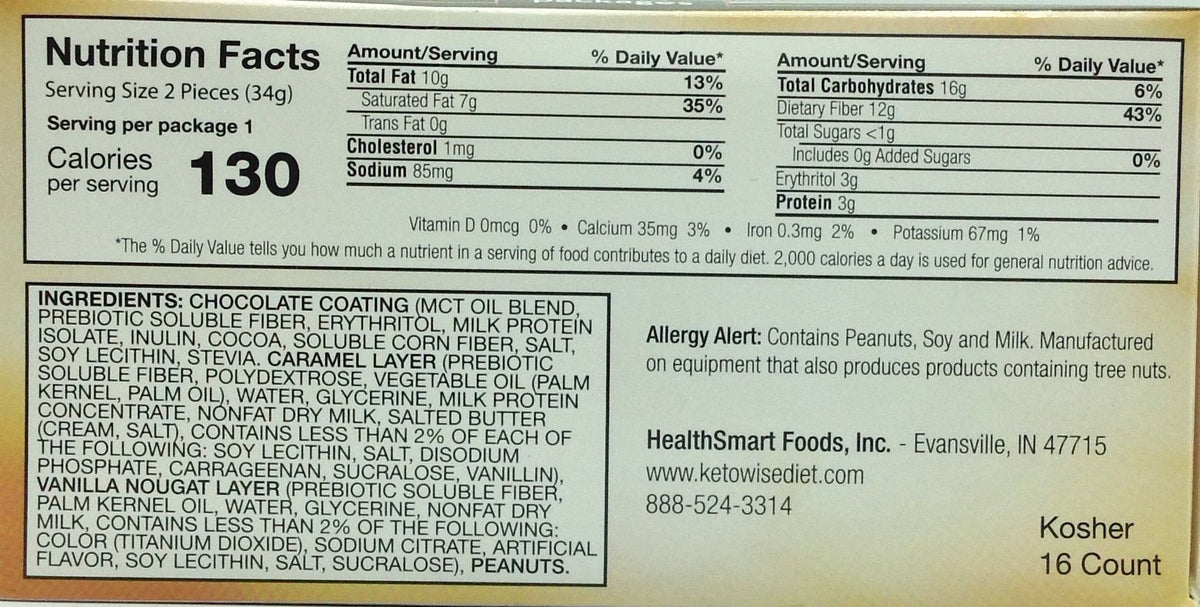 Healthsmart Keto Wise Fat Bomb - 16 bars, Peanut Caramel Nougat