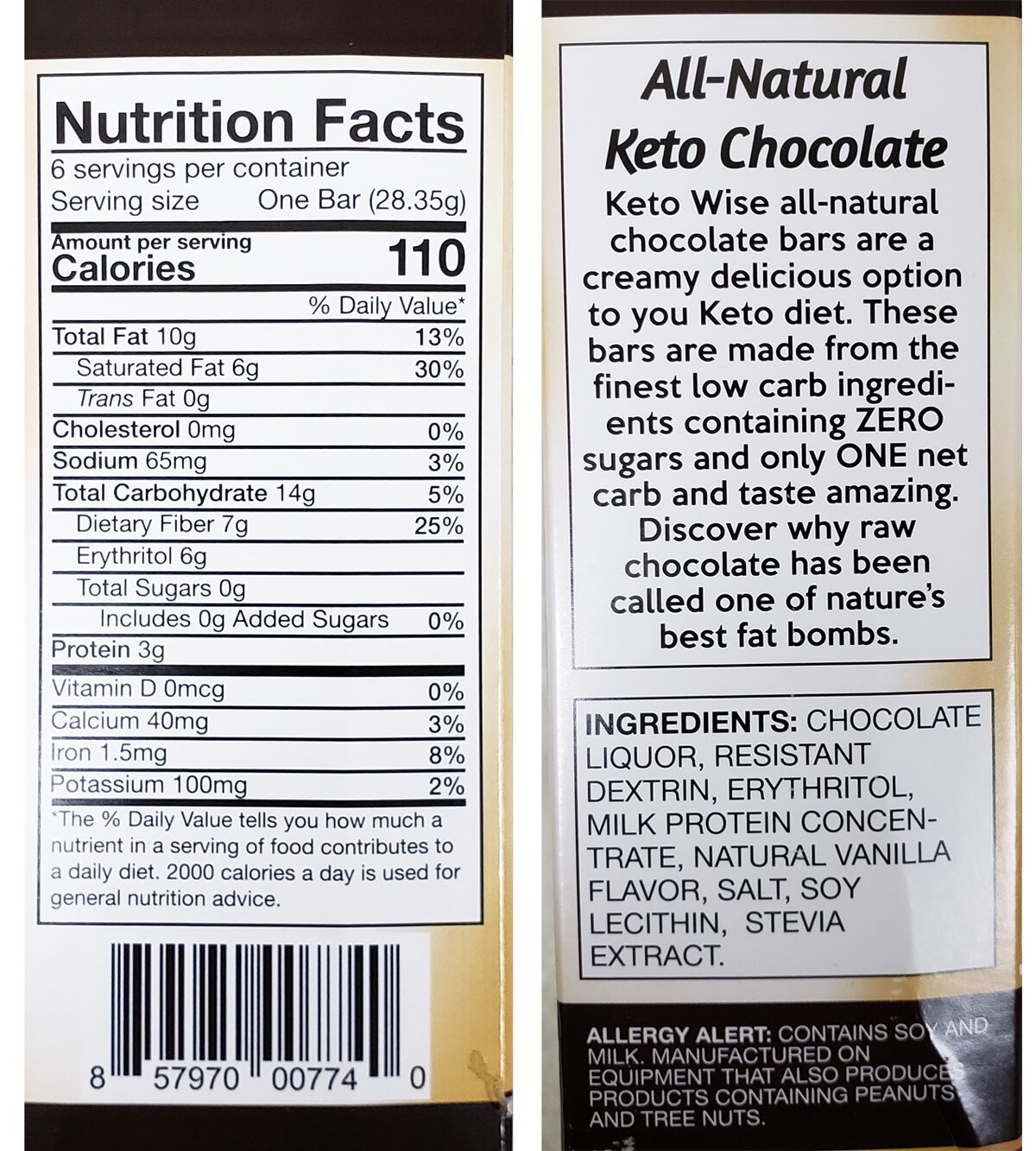 Healthsmart Keto Wise Solid Chocolate Fat Bombs - Dark Chocolate 6 bars