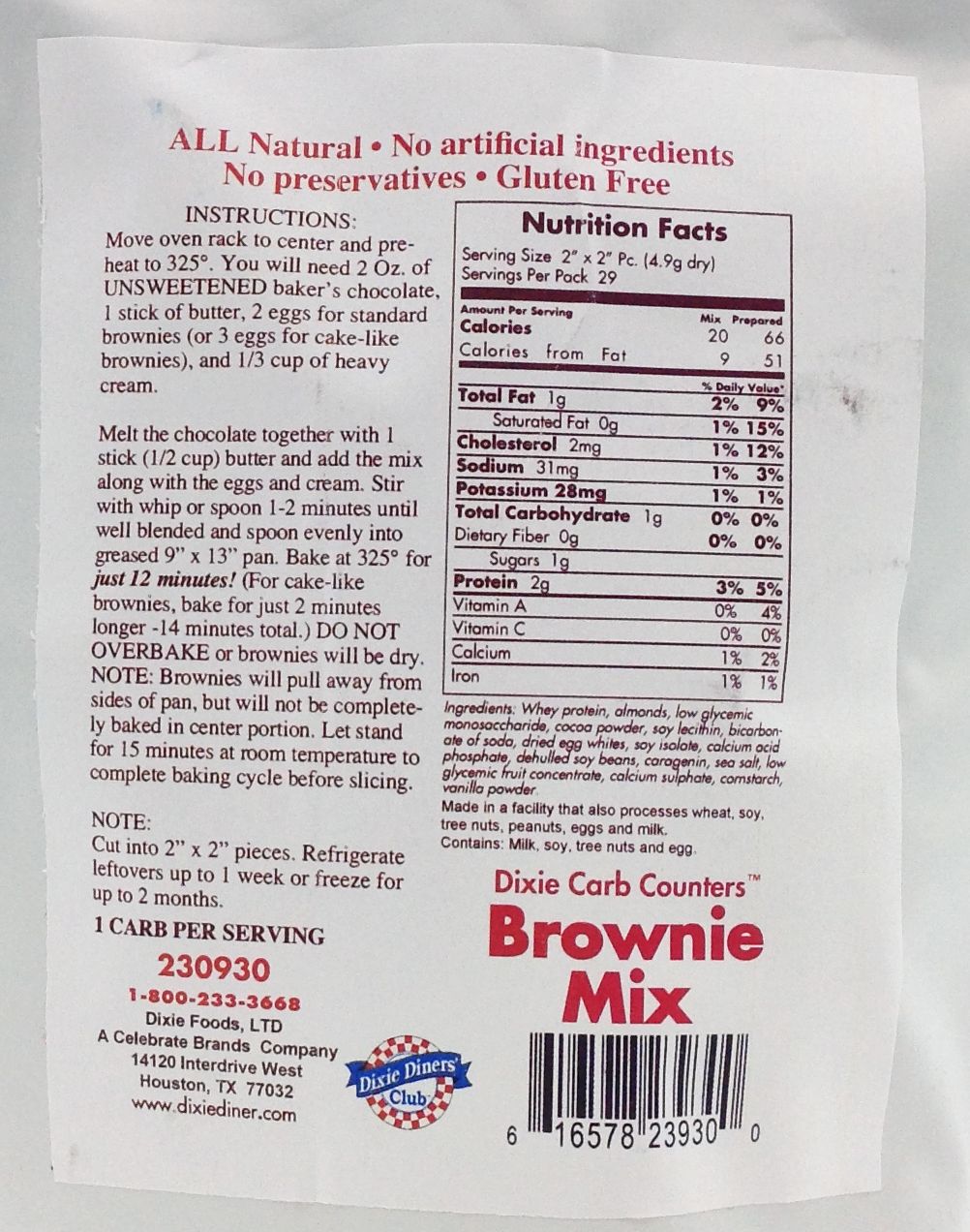 Dixie USA Carb Counters Brownie Mix - Original, 5 oz.
