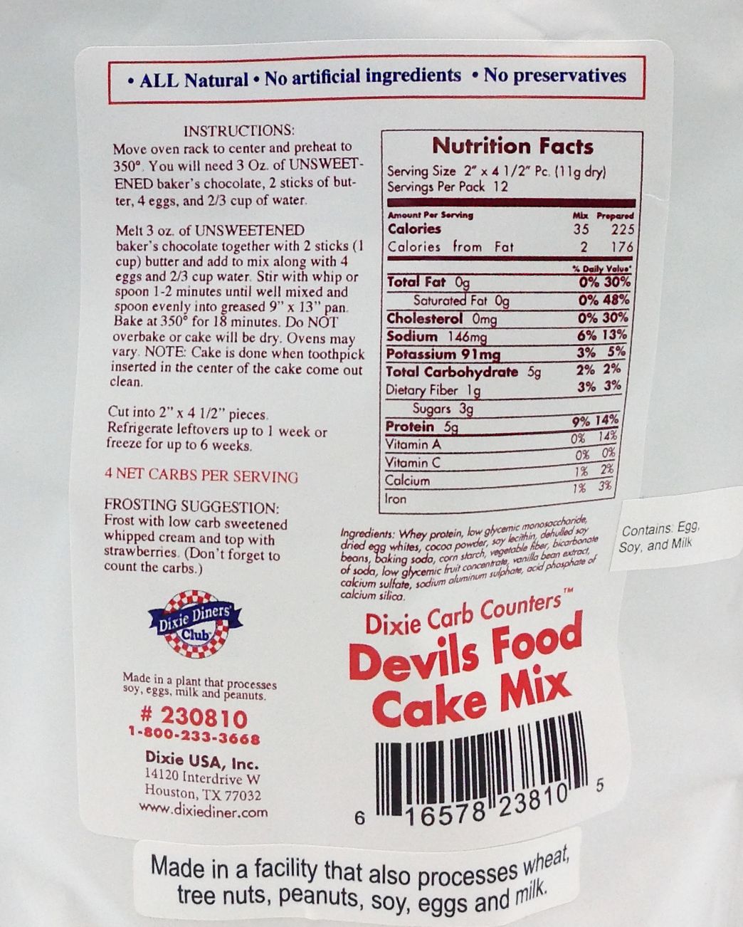 Dixie USA Carb Counters Cake Mix 4.9 oz.