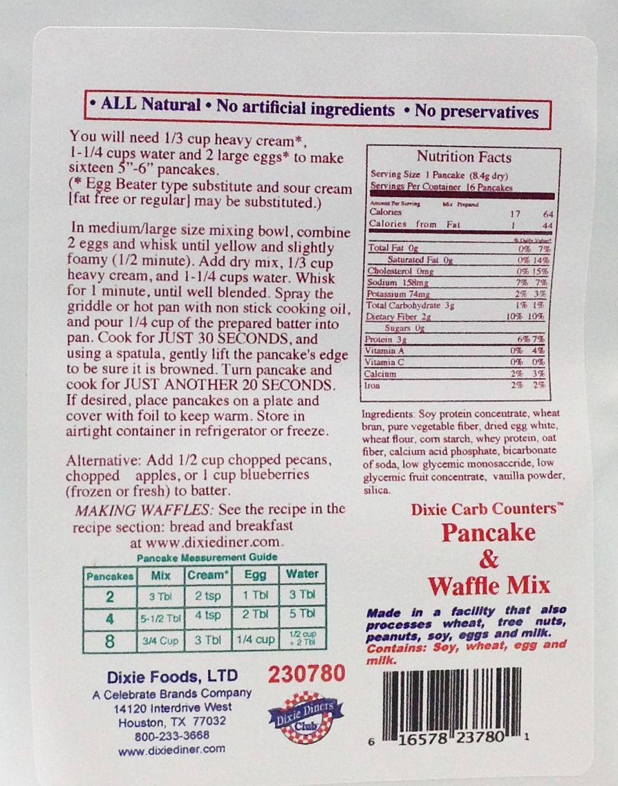 Dixie USA Carb Counters Pancake and Waffle Mix - 4.7 oz.