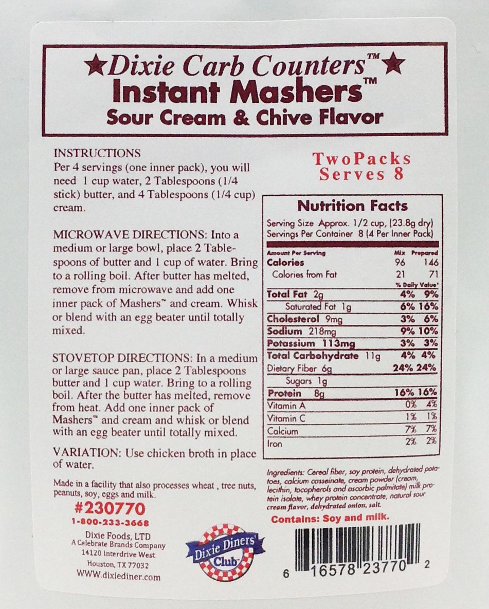 Dixie USA Carb Counters Instant Mashers - Sour Cream & Chive, 6.7 oz.