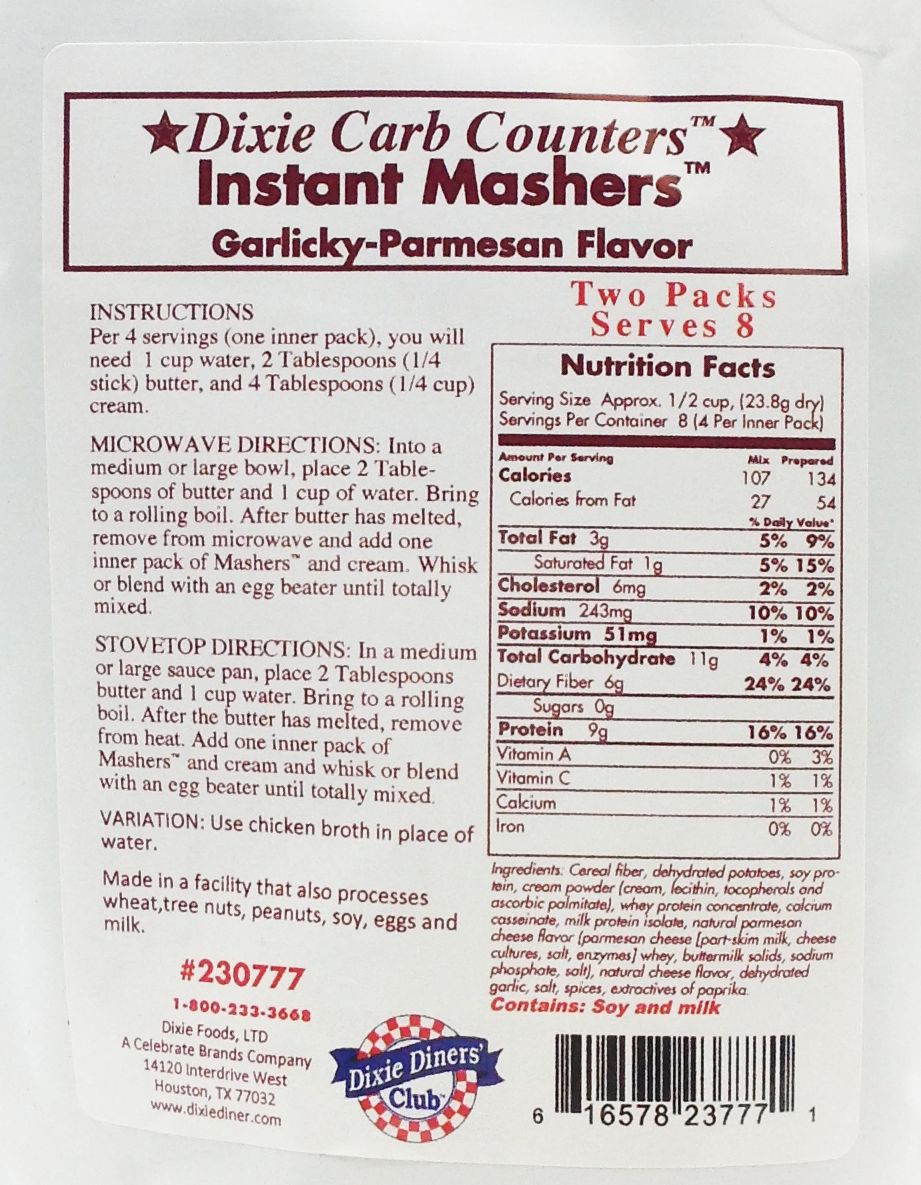 Dixie USA Carb Counters Instant Mashers - Garlicky Parmesan, 6.7 oz.