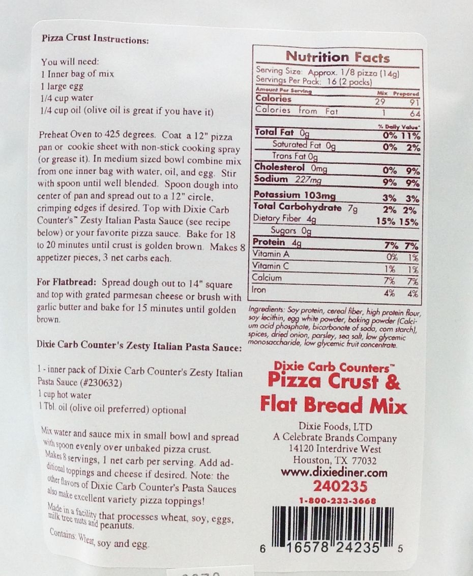 Dixie USA Carb Counters Pizza Crust Mix 7.8 oz.