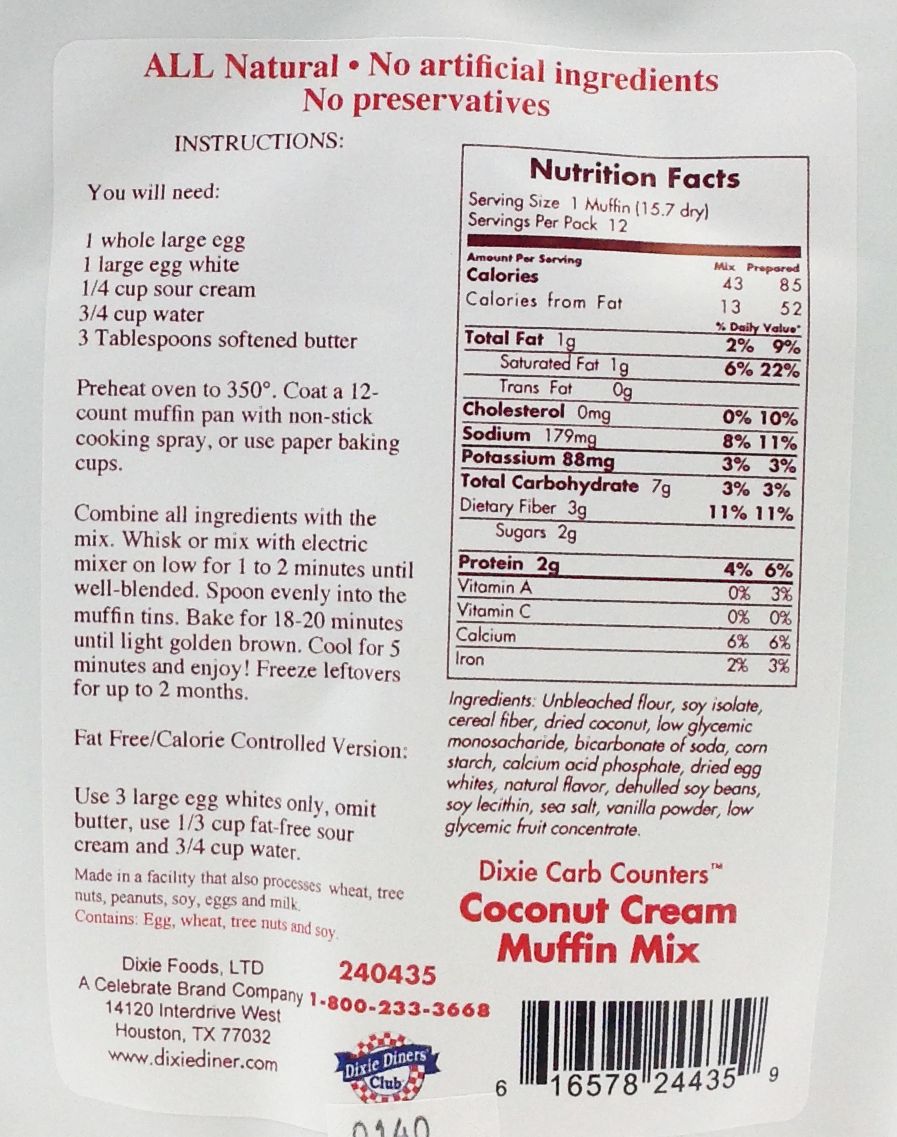 Dixie USA Carb Counters Muffin Mix - Coconut Cream (6.6 oz)