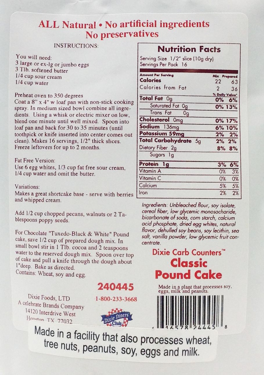 Dixie USA Carb Counters Pound Cake Mix - Classic 5.5 oz.