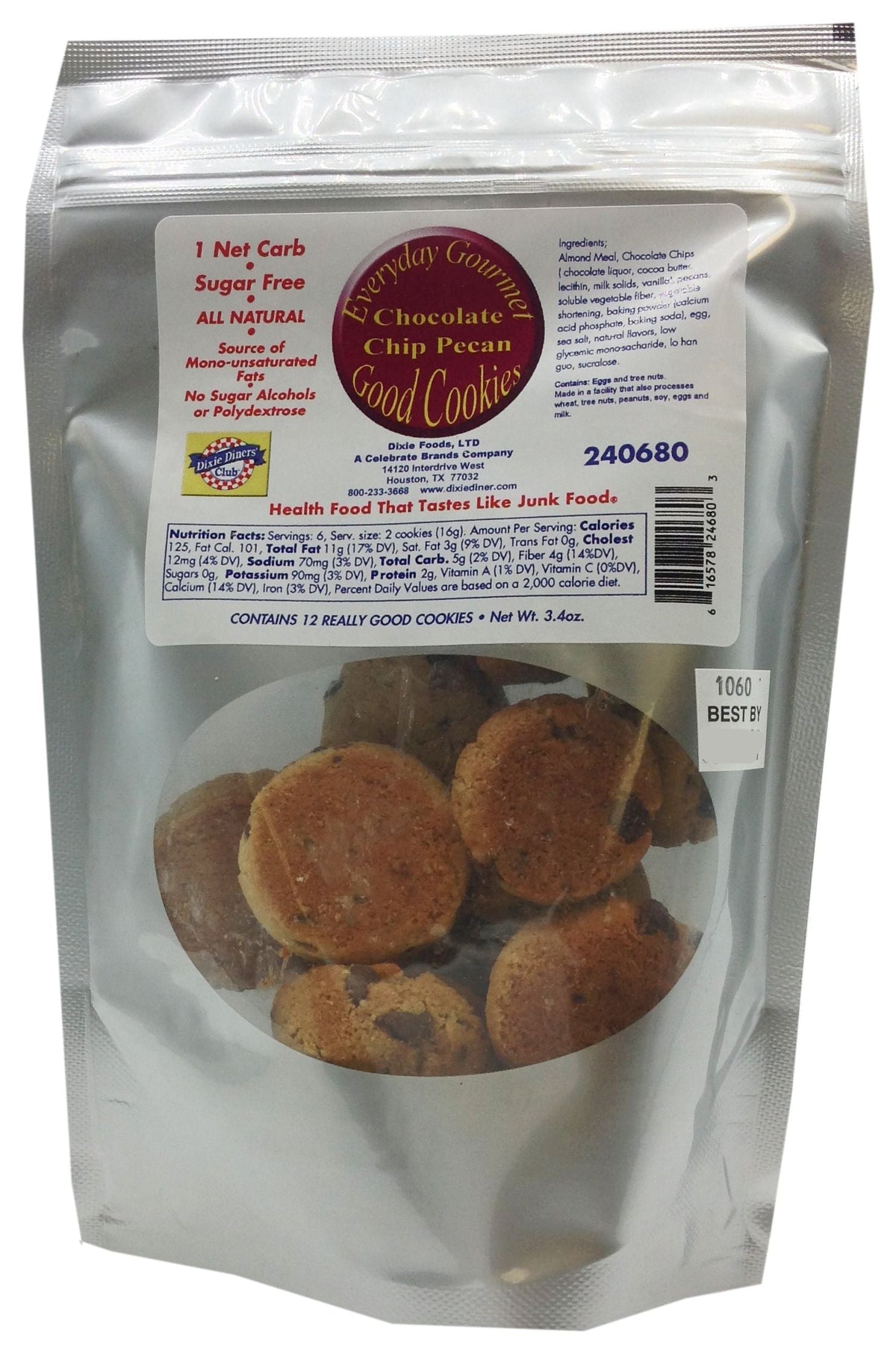 Dixie USA Carb Counters Ready-to-Eat Cookies - Chocolate Chip Pecan 3.4 oz. bag