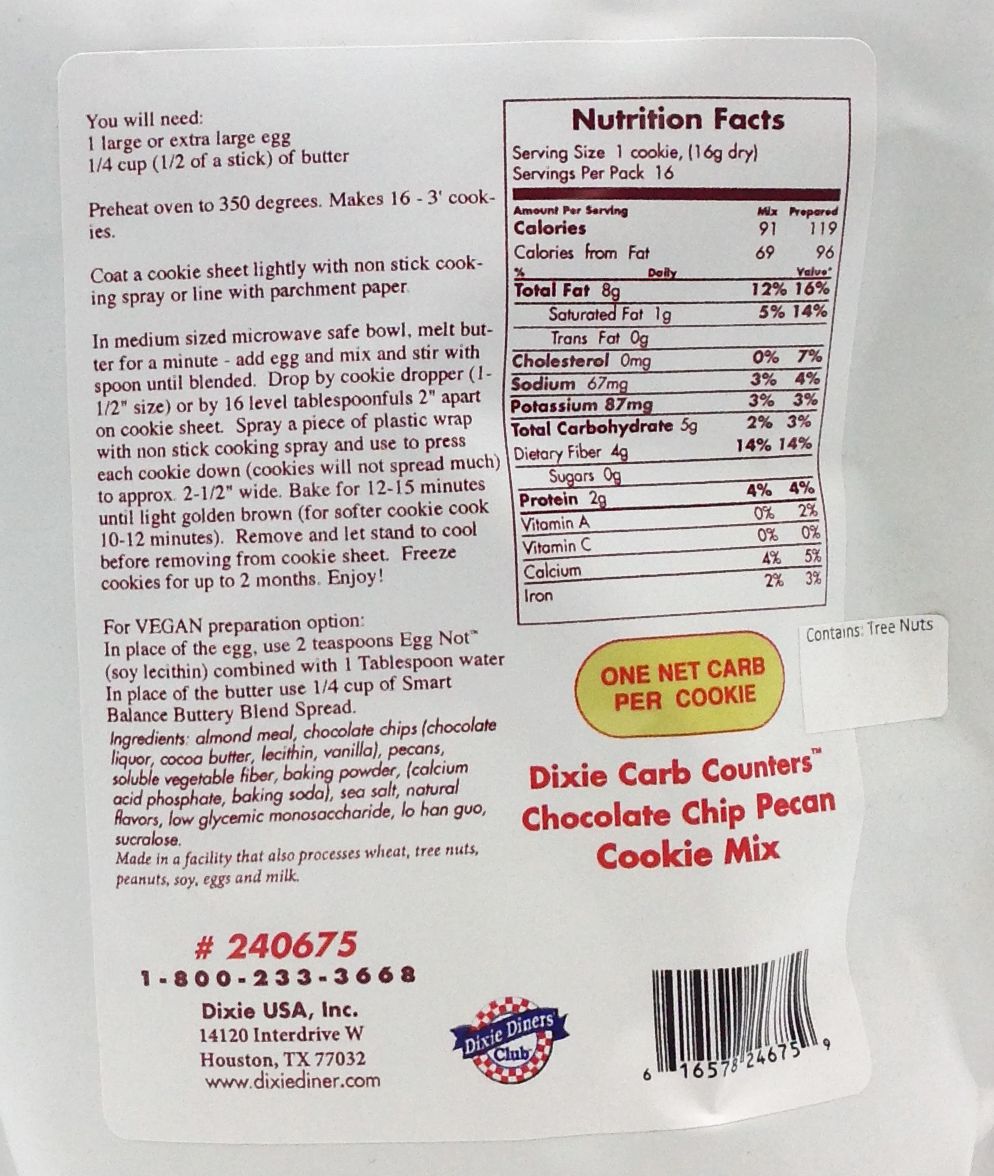 Dixie USA Carb Counters Chocolate Chip Pecan Cookie Mix - Chocolate Chip Pecan 9 oz.