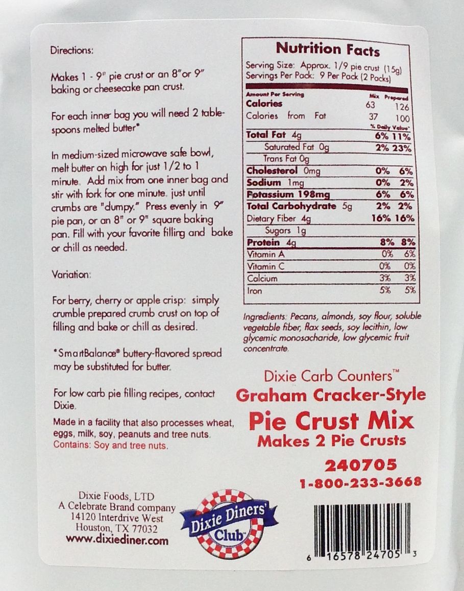 Dixie USA Carb Counters Graham Cracker Style Pie Crust Mix 9.5 oz.