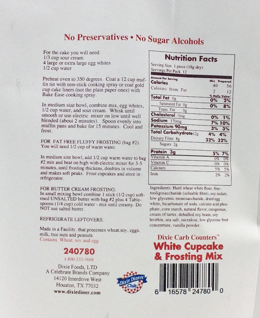 Dixie USA Carb Counters Cupcake & Frosting Mix - White, 7.6 oz